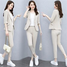 西装套装女2023夏季新款中袖薄款时尚休闲小个子职业西服两件套潮图片