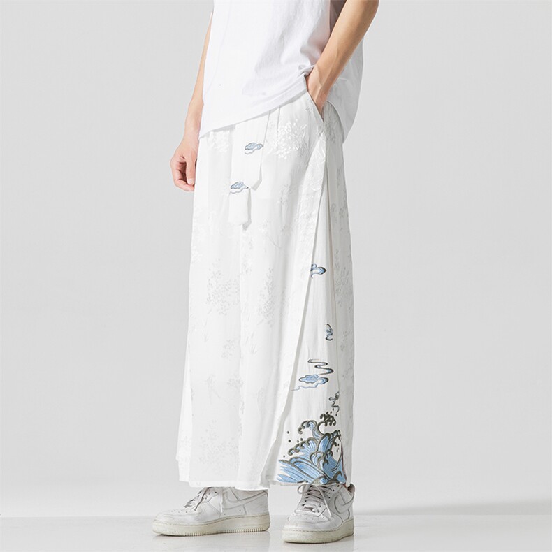 2025夏风男装冰丝唐装汉服重工刺绣休闲裤阔腿裤棉麻D533/P85,男装民族服装,星座206（原A221）