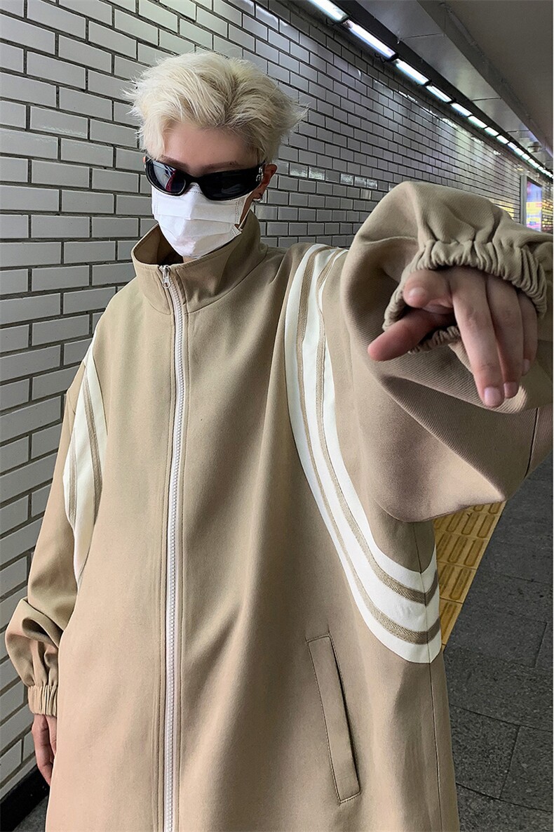 卡其色棒球服冲锋衣外套男美式嘻哈立领夹克情侣外套-JK180-P105,男装夹克,电商B289-1