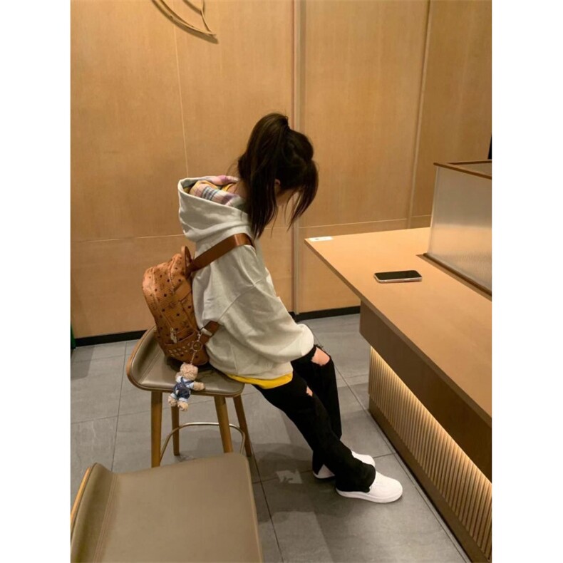5260-P50原版刺绣食毛华棉复合牛奶丝格子拼接连帽卫衣薄款,女装卫衣/绒衫,星座617A-2