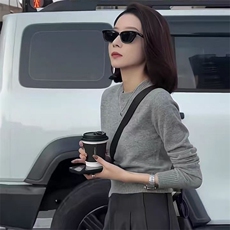 时尚百搭短款圆领羊毛开衫羊毛显瘦修身毛衣，女装羊毛衫，旭驰羊绒