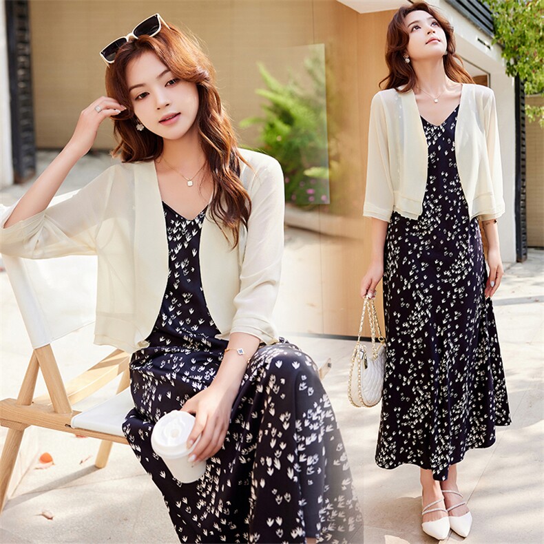 配裙子旗袍的外搭开衫女夏季薄款短外套小披肩冰丝防晒衣雪纺上衣，女装蕾丝衫/雪纺衫，婵米儿