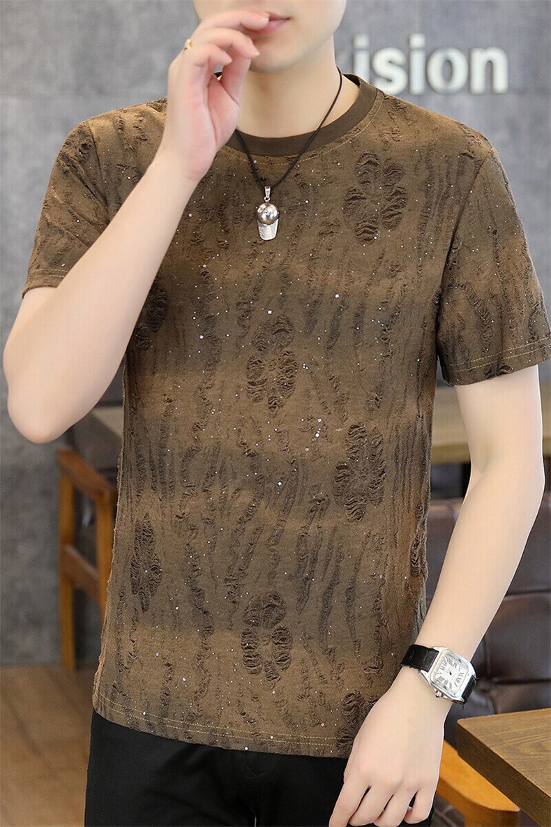 夏季新款短袖圆领满天星高品质青年修身短袖T恤上衣L5309-P30,男装T恤,星座310B-3