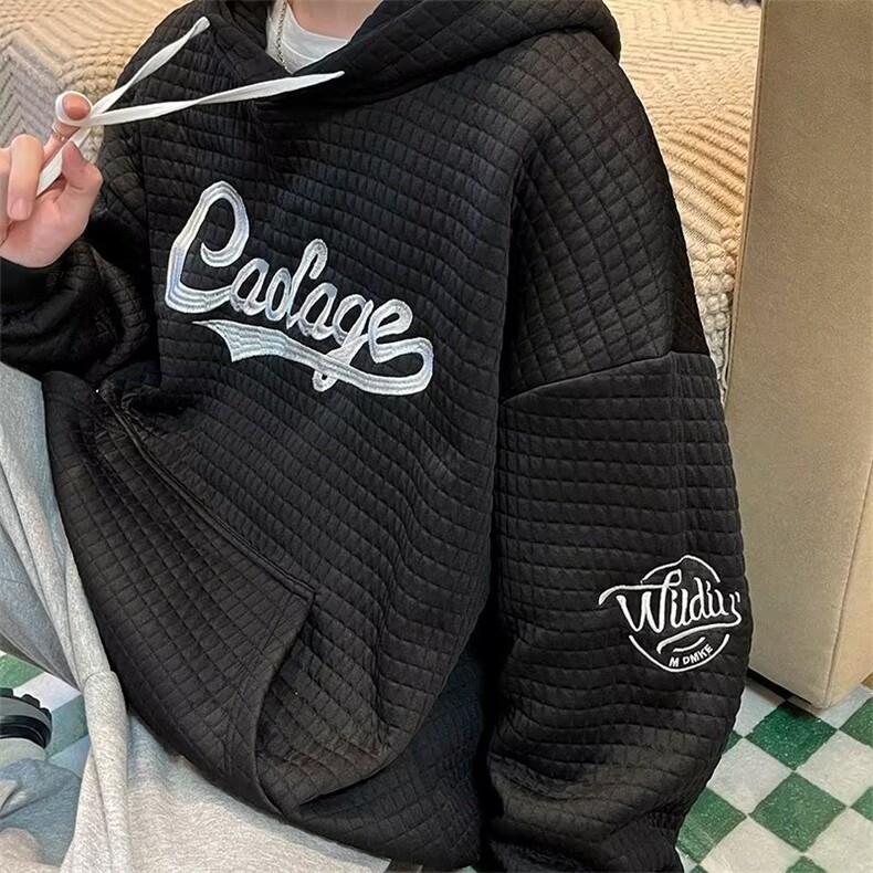 华夫格男港风超火宽松情侣上衣潮牌刺绣连帽卫衣WT28P32,男装卫衣,星座1116-2