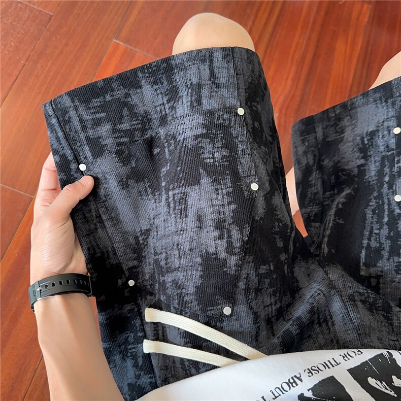 抖音品质夏季新款扎染灯芯绒宽松休闲短裤B315-K25529-特p25控48图片