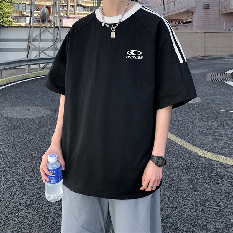 夏季美式高街重磅纯棉三条杠织带撞色男女短袖T恤ZD620-特P30,男装T恤,电商A486-1