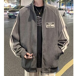 7006-P40 美式立领夹克男秋冬潮牌运动拼接加绒厚外套休闲上衣图片