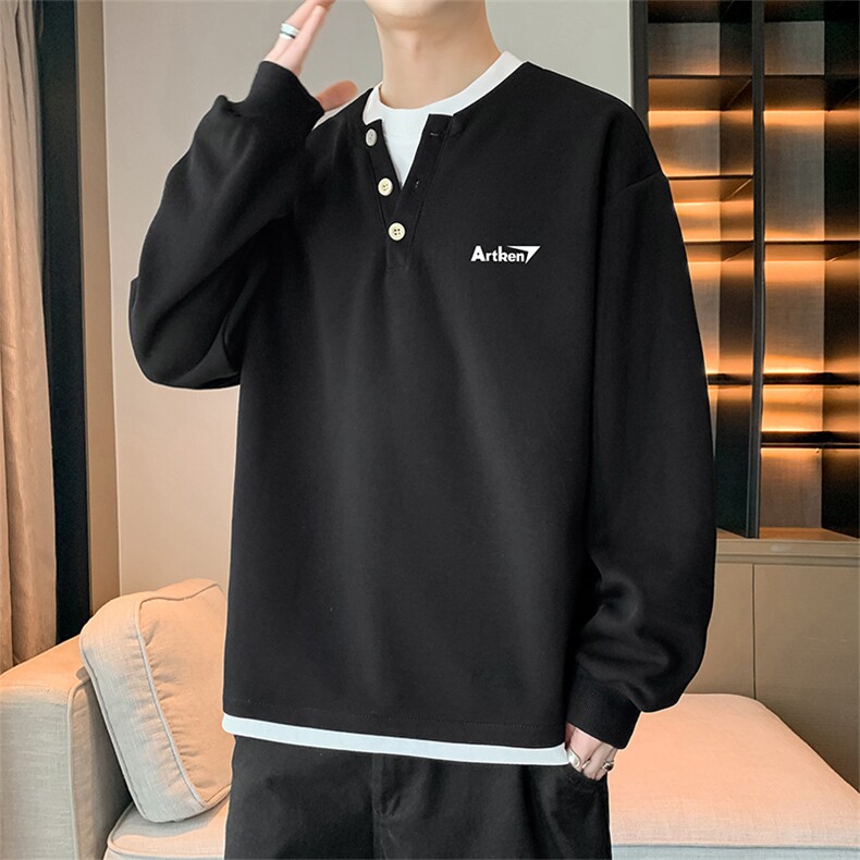 假两件卫衣亨利领t恤男款cleanfit美式复古长袖WY0553-P50,男装T恤,星座308B-2
