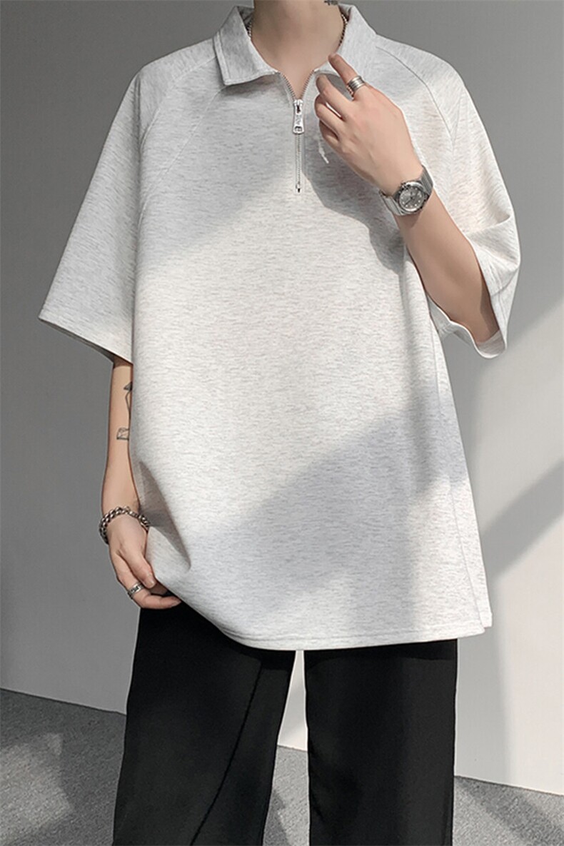 8XL-M半拉链t恤短袖POLO衫男款夏季美式翻领宽松大码半袖DT008P45,男装T恤,电商B312
