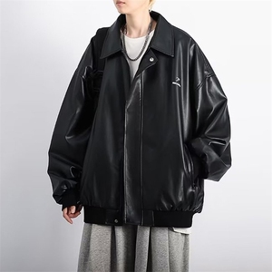 美式潮牌PU皮衣男外套痞帅潮流街头嘻哈宽松bf休闲百搭机车服夹克图片