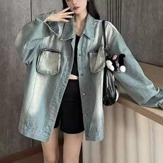 美式高街黄泥做旧水洗口袋可拆卸牛仔夹克男女同款复古潮牌外套男，男装夹克，星座506A
