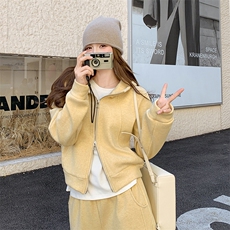 奶盐系黄色休闲运动套装女2025年春秋季新款加厚卫衣阔腿裤两件套，女装套装/套裙，2C317