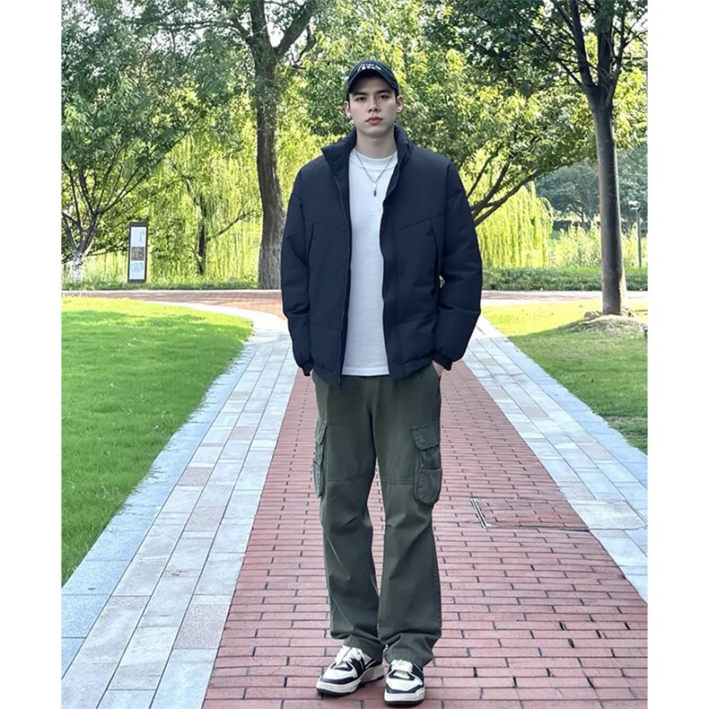 现货美式高街休闲夹克冬季立领纯色三防户外工装加厚棉服外套,男装夹克,电商A443