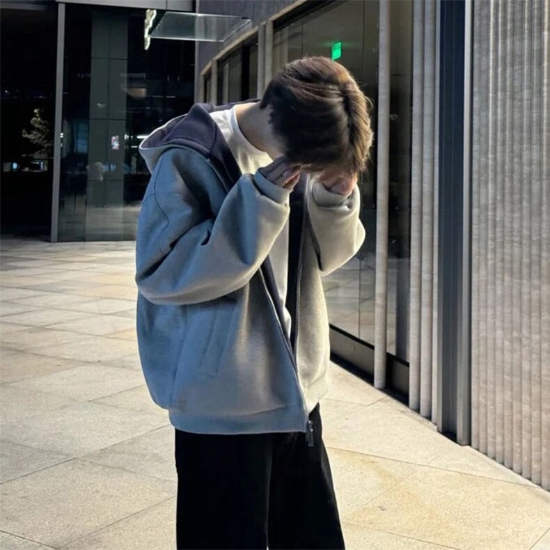 抖音得物高品质二开25秋冬美式重磅宽松结构双面连帽卫衣外套W68，男装卫衣，电商A486