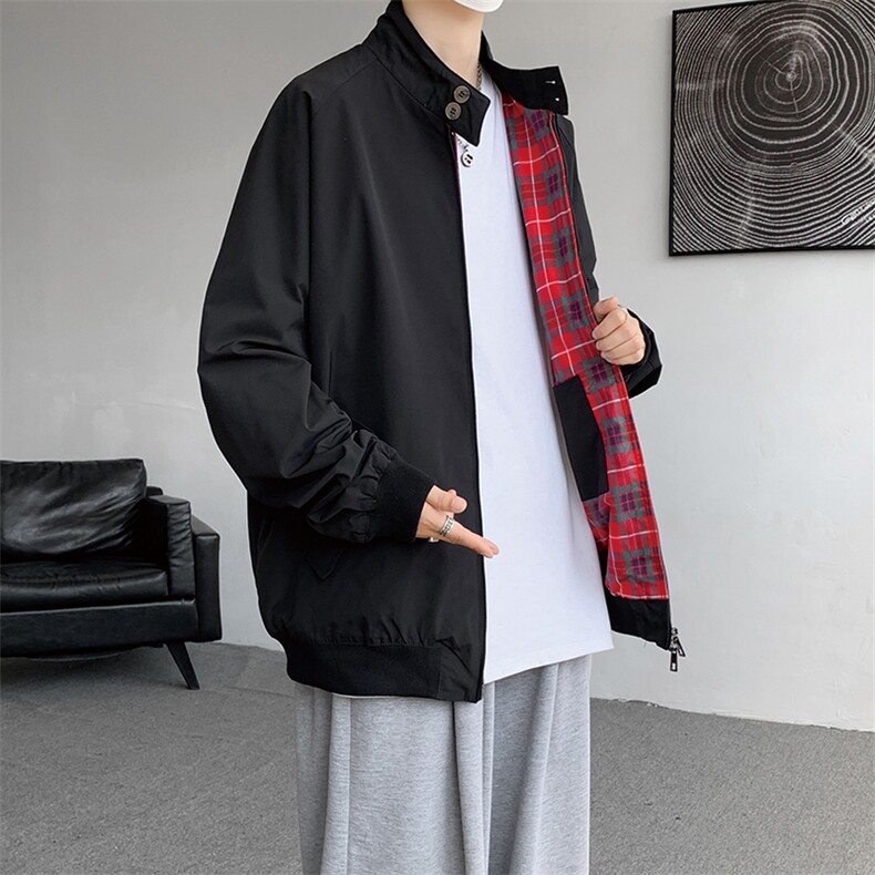 8XL-M美式复古棒球服外套男特大码潮牌双拉链立领夹克衫JK005P85,男装夹克,电商B312