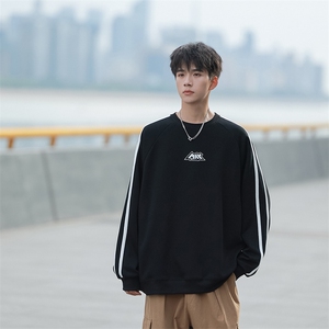 W6492-P40秋季新款300克美式vibe拉条圆领套头宽松卫衣图片