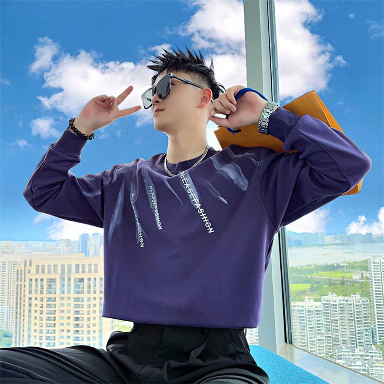 AW222/P78控108秋季社会小伙扎染撞色休闲百搭韩版打底卫衣男黑首,男装T恤,星座305B-1