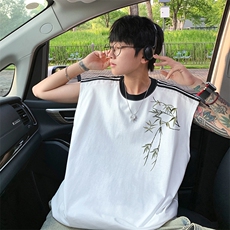 量大优供视频直播高品质重磅260克双纱纯棉印花背心无袖T恤DB93，男装背心/马甲，电商A486