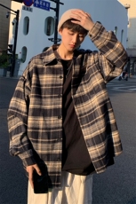 22春秋格子毛呢衬衫外套长袖宽松港风潮流休闲上衣DX161P5568，男装衬衫，电商B413-1