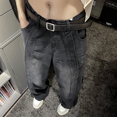 秋冬牛仔裤宽松直筒水洗复古潮流拼接长裤子N03025-P55，男装牛仔裤，星座308B-1