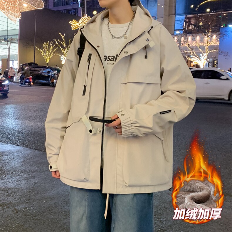 AJ136-P98冬季加绒加厚连帽冲锋衣防风防水插色拼接棉衣外套,男装棉衣,星座109