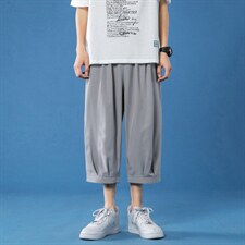 K161P25蓝底冰丝加大码百搭休闲纯色七分裤哈伦裤夏装学生百搭，男装休闲裤，电商A050
