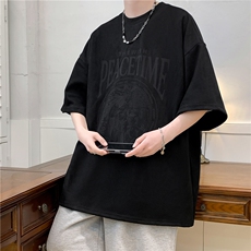 美式复古烧花麂皮绒休闲宽松大码短袖T恤男FST2401P30控48，男装T恤，电商B219B