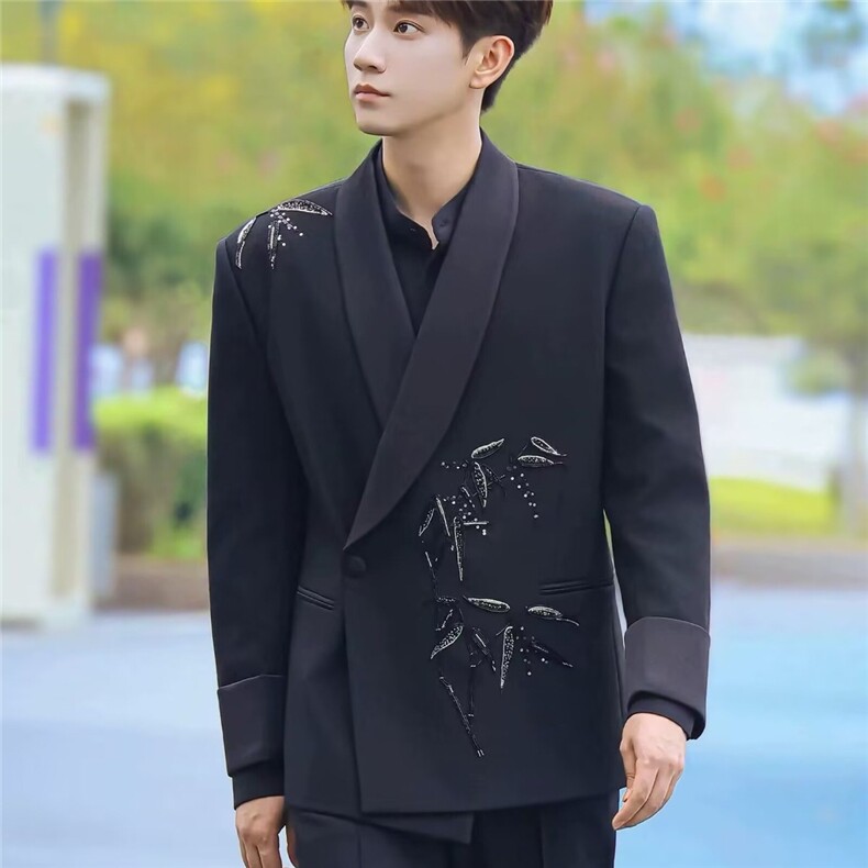 春款男休闲西服礼服一粒扣刺绣西装结婚外套JK0121P70，男装西服套装，星座1013-1