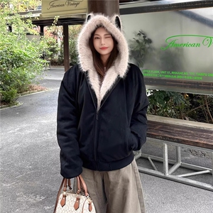 A542-P95 鹿皮绒外套棉衣女冬季慵懒风棉袄休闲冬衣连帽棉服上衣图片