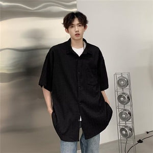 夏季潮牌痞帅垂感宽松衬衣2024新款冰丝短袖衬衫男现货 W8209-P38图片