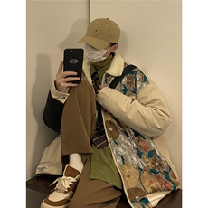 1港风室内刺绣拼接翻领羊羔毛大码M-5XL棉衣外套男8723P110控148，男装棉衣，星座226-2