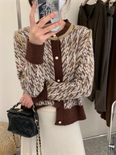 990复古千鸟格开衫毛衣，女装针织衫/毛衣，Lucky Lee