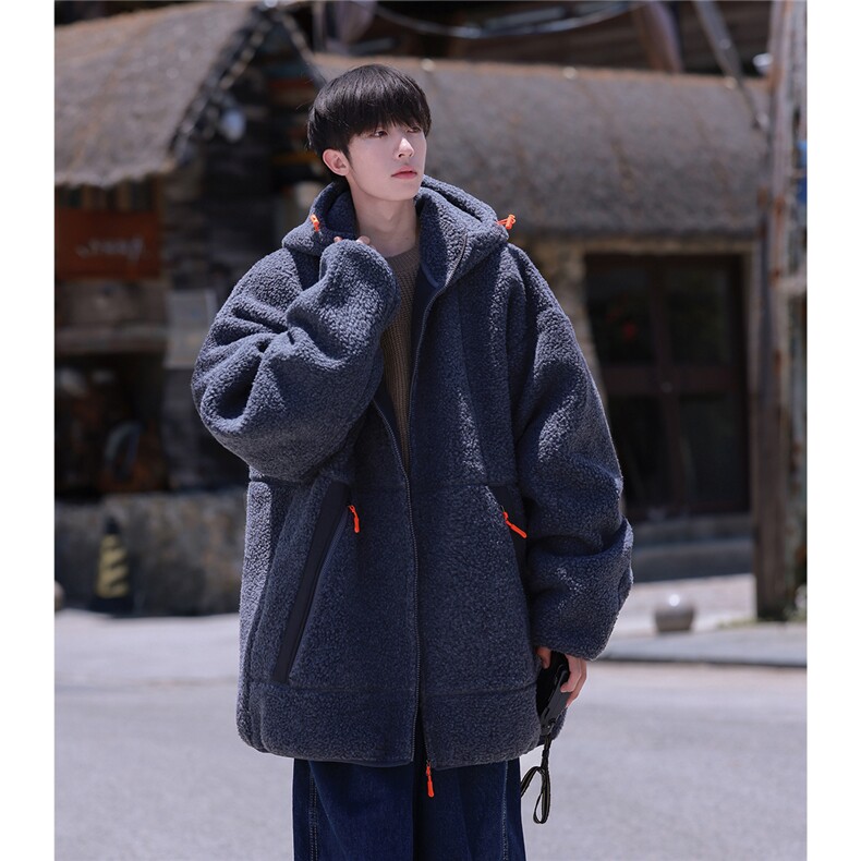 2025冬季休闲简约男士拉链羊羔毛外套棉服M2063/P105控149-100涤,男装棉衣,电商A148