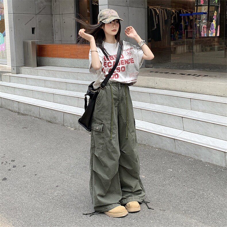 美式复古水洗做旧褶皱工装裤男女夏季休闲宽松阔腿裤子YD9002-P75,男装牛仔裤,星座509