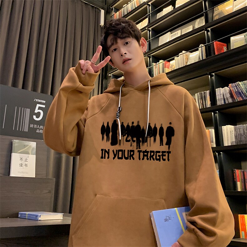 已注册港风抖音直播得物高品质宽松麂皮绒连帽卫衣W6206P48，男装卫衣，电商C408(原B339-1)