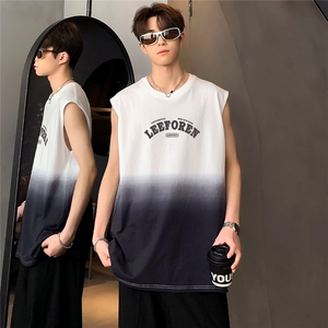 时尚渐变设计感宽松重磅男款透气夏季新款坎肩背心T恤BX03-P25图片