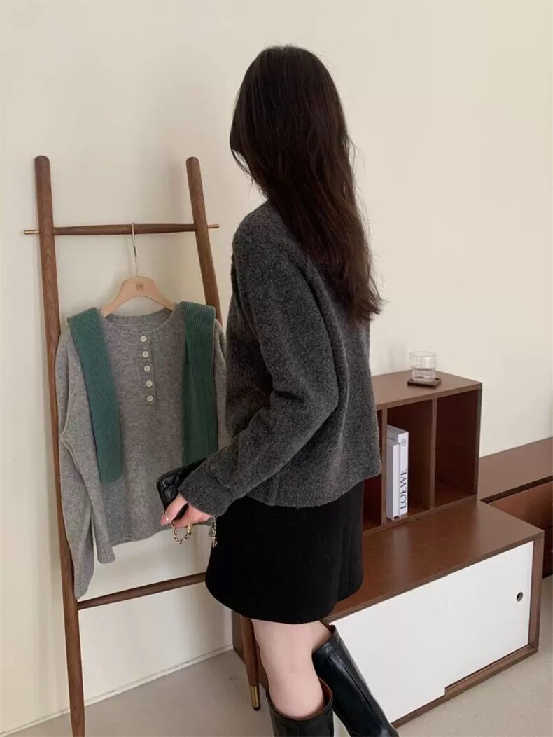 时尚百搭温柔羊毛衫圆领半开衫显瘦修身,女装羊毛衫,圣旺供货