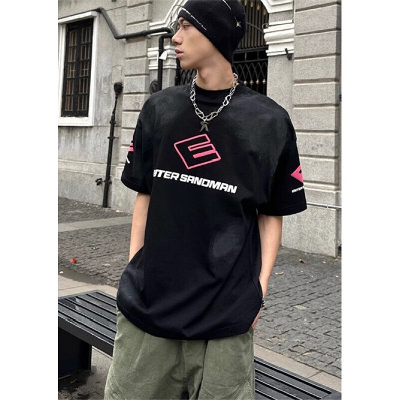 街头做脏短袖t恤男夏季新款宽松字母印花圆领五分袖体恤T5053,男装T恤,星座1116A（原606A-3）