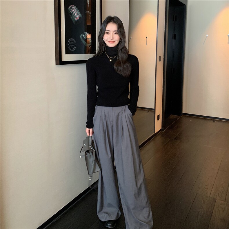 2025秋冬百搭时尚简约堆堆领打底衫紧身修身打底衫,女装羊绒衫,玛卡隆羊绒