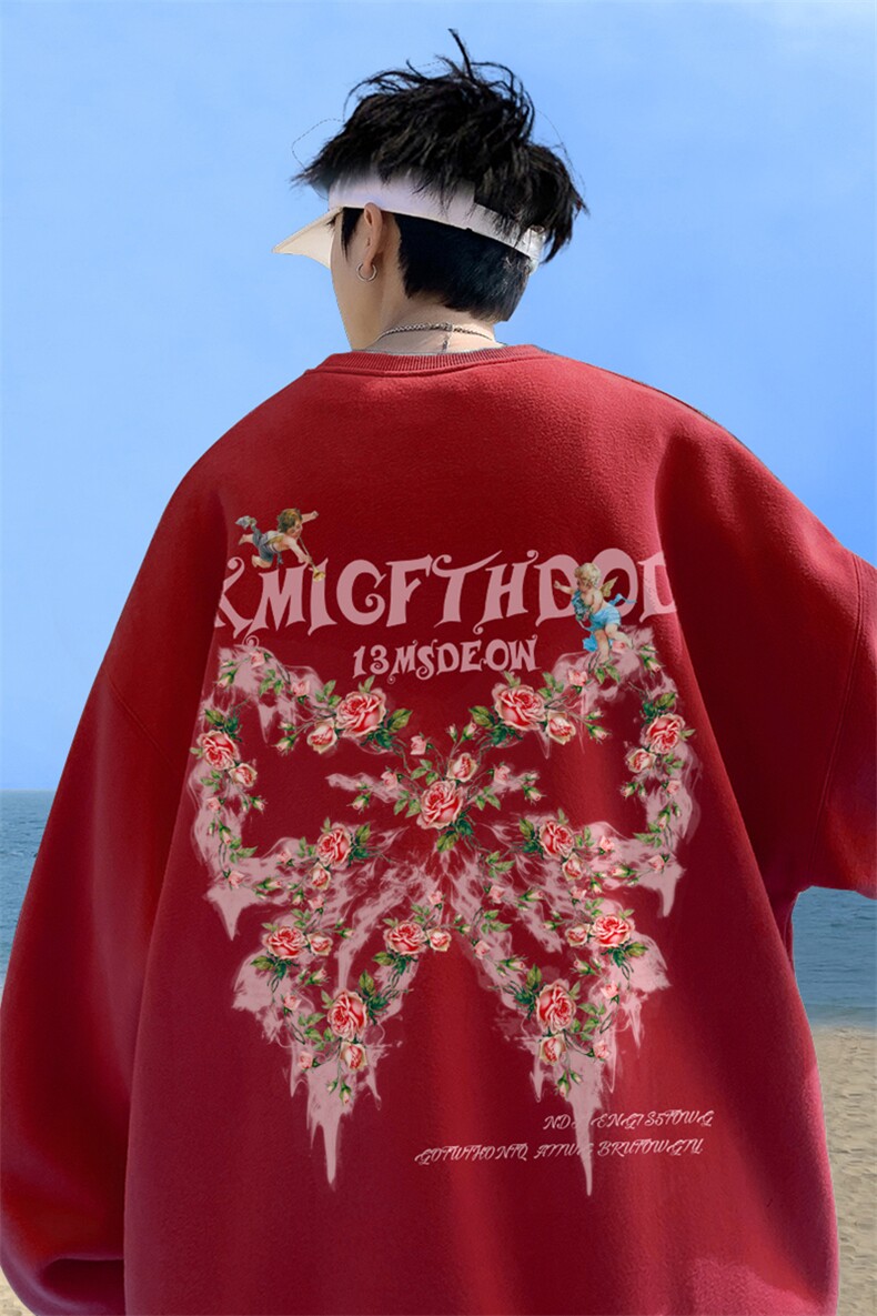 ！直播品质重磅宽松大码港风蝴蝶印花圆领卫衣WY86-特p28,男装卫衣,星座508（原C305）