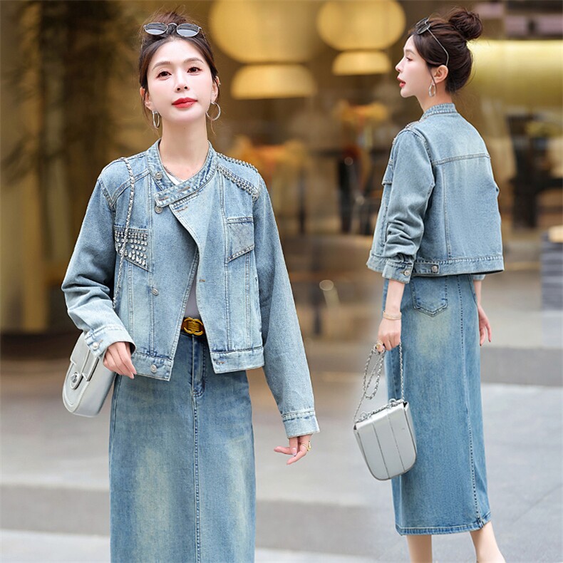 2024新款春装通勤时尚潮流常规长袖减龄显瘦牛仔外套，女装牛仔外套，江南富贵女