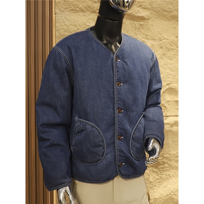 小众秋冬水洗牛仔棉衣夹克男绗缝保暖包边无领棉服外套TT2289P77,男装夹克,星座1013-5