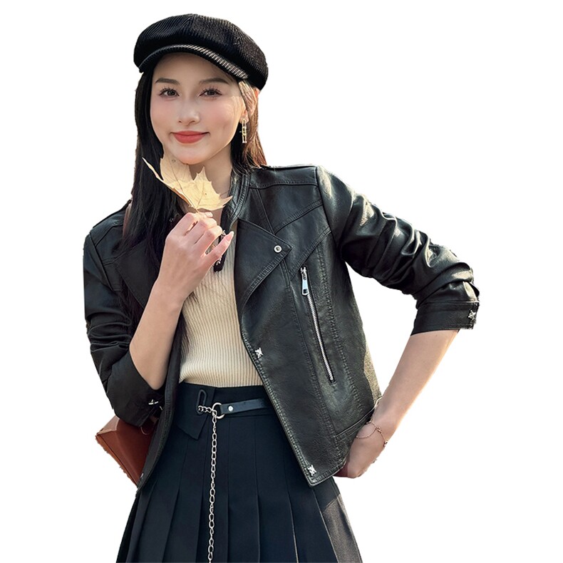 【春装现货】美拉德网红风格皮衣修身减龄外套2024年春季,女装皮衣,江南女神