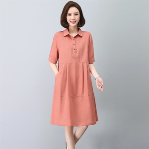 棉麻连衣裙女夏季2025新款大码宽松显瘦法式气质妈妈亚麻衬衫裙子图片