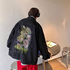 男装牛仔外套2026秋季油画花朵印花男生翻领夹克XZ514-2-N93-P88，男装工装外套，星座514-2(原B239)