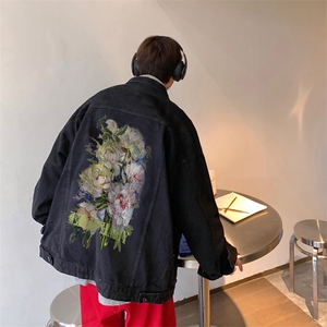 男装牛仔外套 2026秋季油画花朵印花男生翻领夹克XZ514-2-N93-P88图片