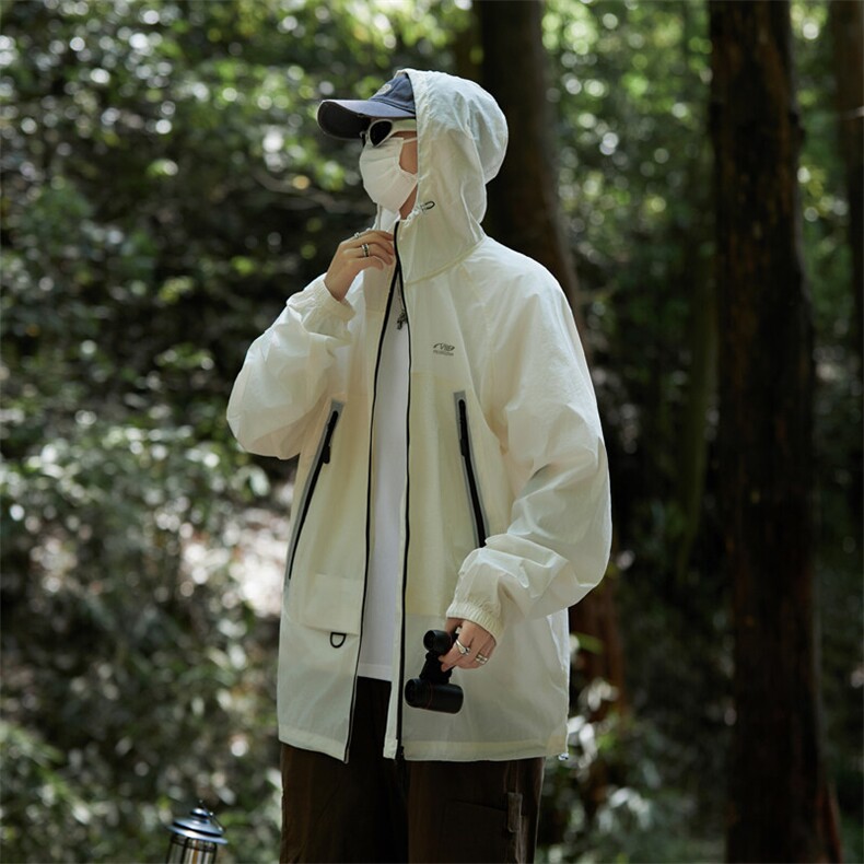防水薄款透气防晒服连帽双拉链轻薄冲锋衣外套RY151P42,男装防晒衣,星座1013-1