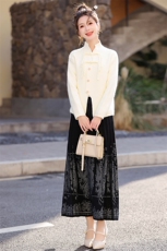 2023新款大码A字半身裙女胖妹妹高腰保暖重工提花针织马面裙秋冬，女装套装/套裙，橙子家