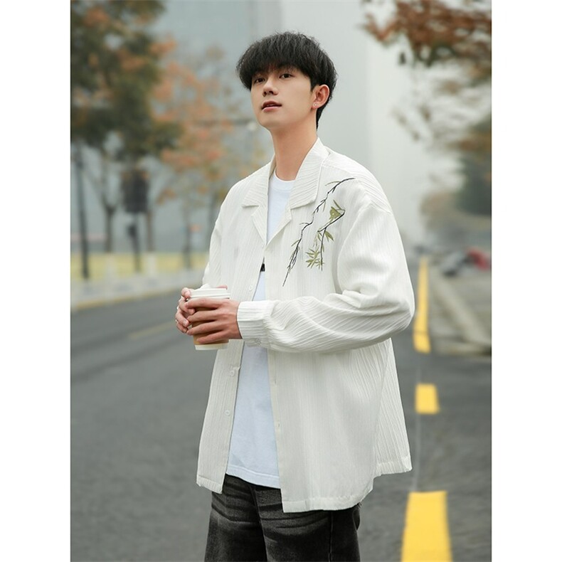 春秋季新款韩版刺绣长袖衬衫男宽松休闲百搭衬衣外套CS650-P40，男装衬衫，星座208-5