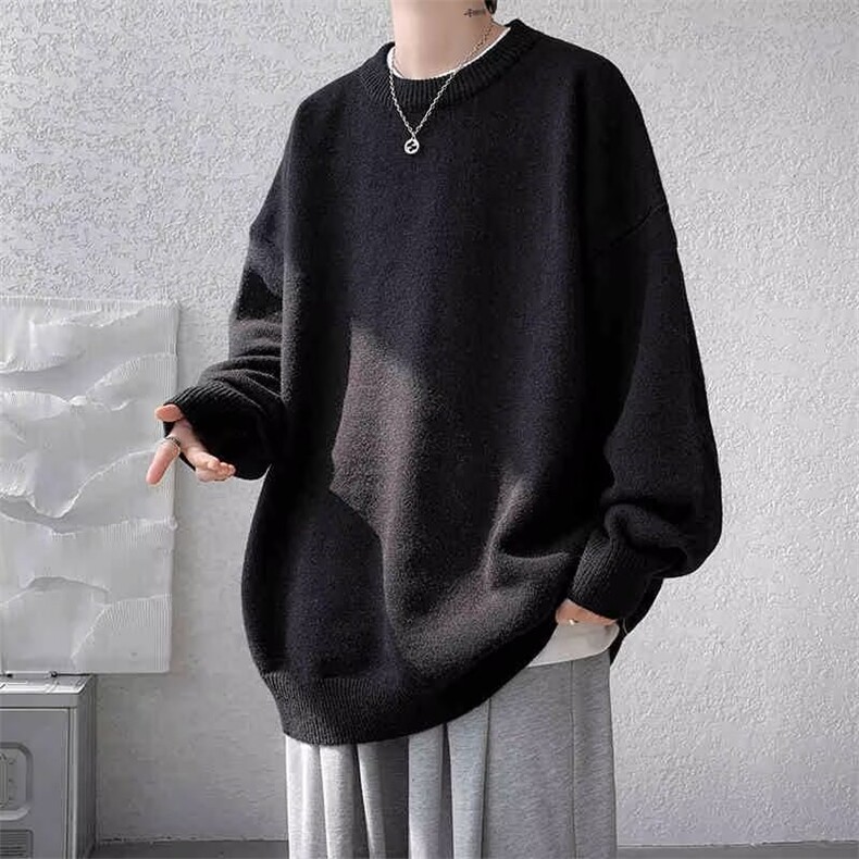 纯色毛衣秋冬cleanfit针织衫美式慵懒风宽松圆领外套6204-P42网图，男装针织衫/毛衣，电商B245